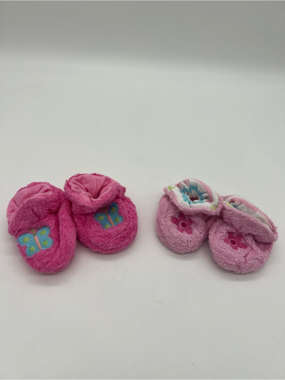 Baby Girl Soft Pink Slippers Butterfly And Flower 0-6 Months Set Of 2